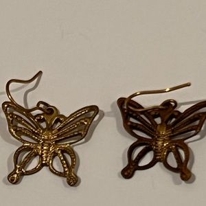 Vintage gold filigree butterfly earrings drop style